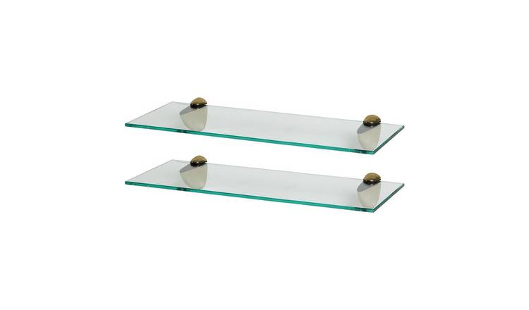 Harbour Housewares Floating Glass Style Bathroom Shelves - Gold - Set of 2