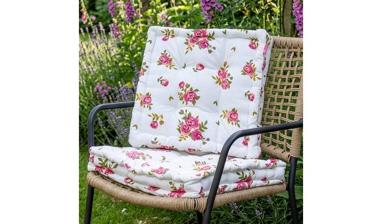Dibor Set of 4 Floral Print Box Outdoor Garden Chair Cushion Seat Pads - Pink