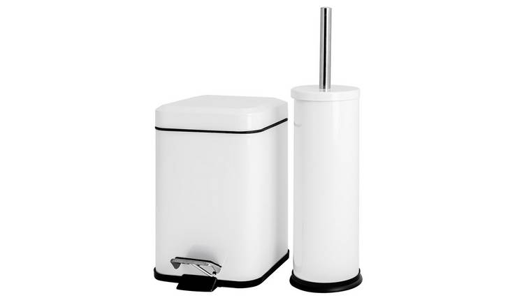 Harbour Housewares Mismatched Toilet Brush & Bin Set - White