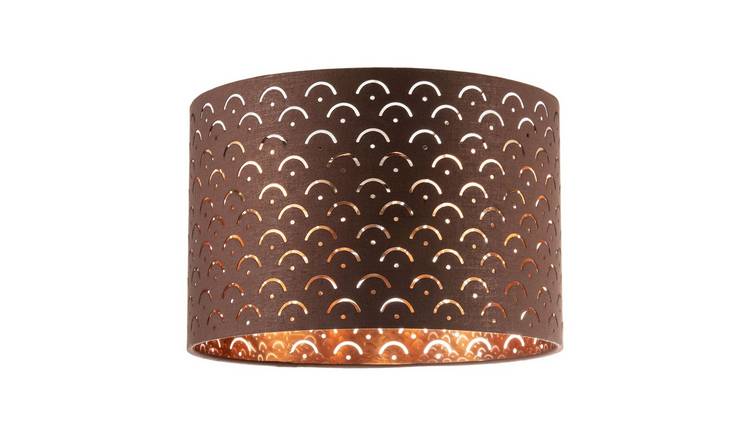 Happy Homewares Chocolate Brown Cotton Fabric with Geometric Lampshade - 30cm