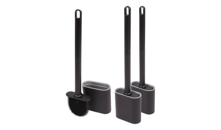 Harbour Housewares Wall-Mounted Toilet Brushes and Holders Set Black - Set of 3