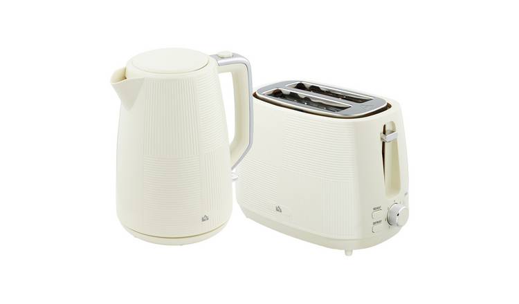HOMCOM Kettle and 2 Slice Toaster Set with Boil-Dry Protection - Cream White