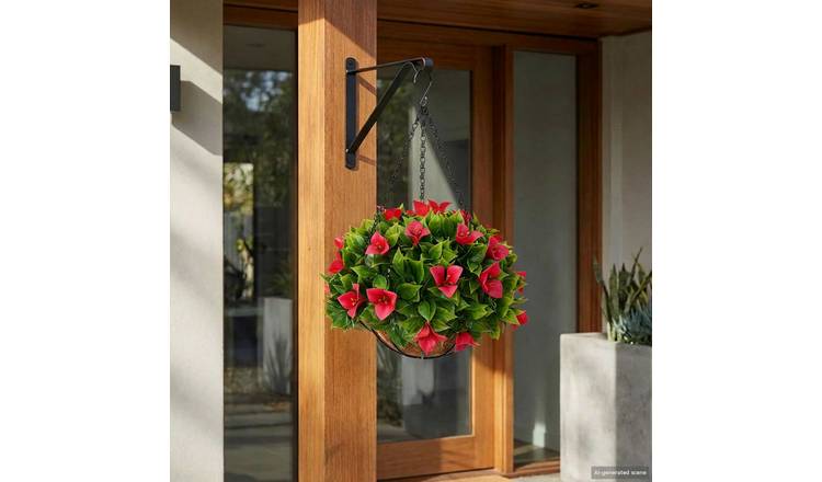 Walplus Rosy PE Artificial Hanging Flower Basket - 33 x 33 x 44cm