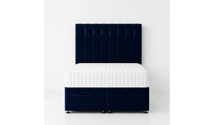 Comfy Deluxe Leo 4ft Small Double Plush Velvet End Lift Ottoman Bed Set - Blue