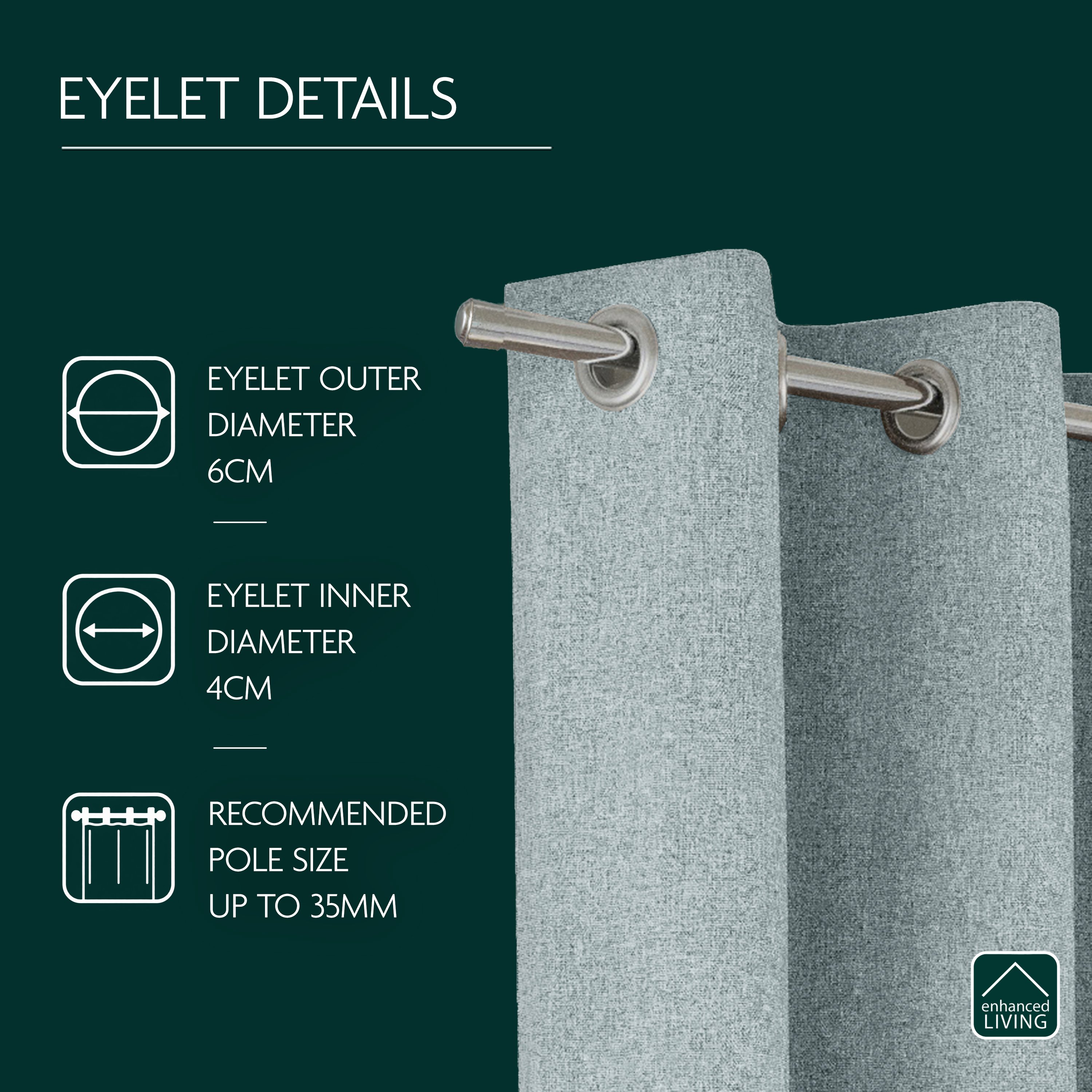 Enhanced Living Austin Eyelet Blackout Thermal Curtains - 168 x 137cm - Blue - Image 3