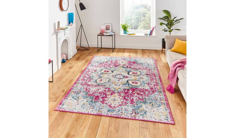 Mega Flooring Pink Traditional Abstract Rug - 80 x 150cm