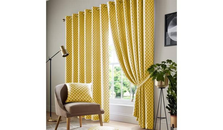 Luxury Living Geometric Eyelet Lined Curtains 117cm x 183cm - Yellow