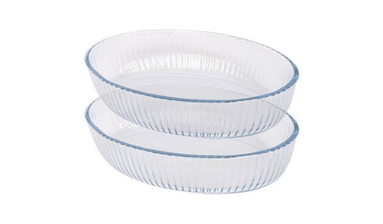 Argon Tableware Optical Oval Glass Oven Dishes - Pack of 2