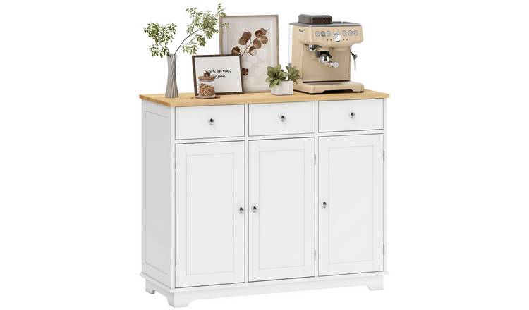 HOMCOM Modern Adjustable Sideboard with Rubber Wood Top - White