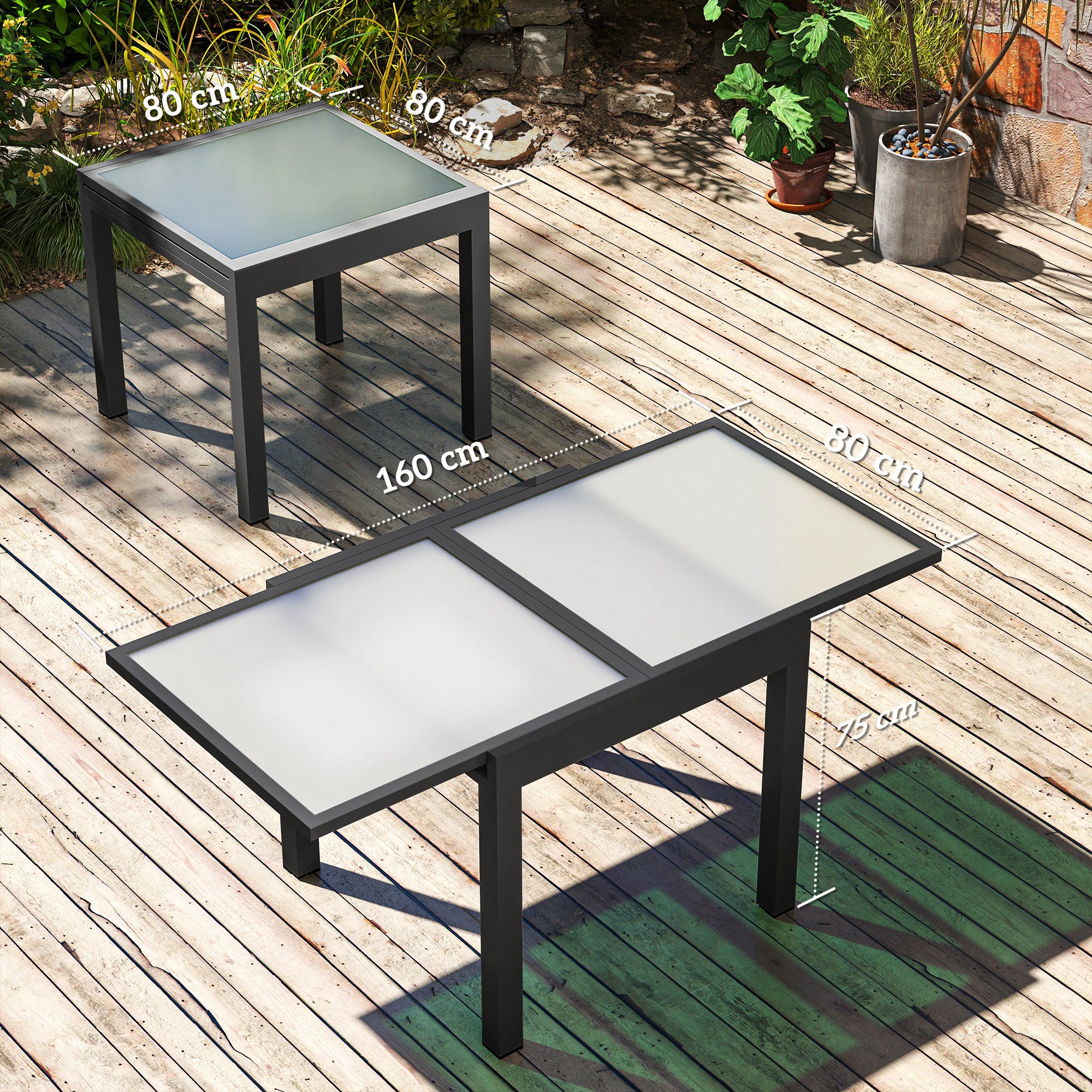 Outsunny Extending Garden Table with Aluminium Frame - Black and Clear - Image 8