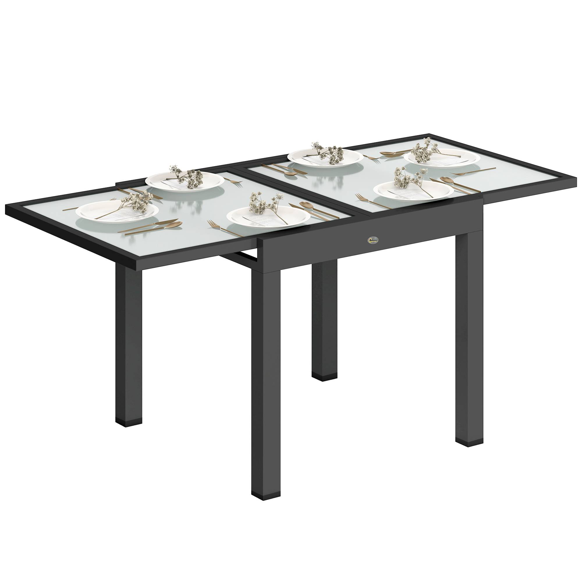 Outsunny Extending Garden Table with Aluminium Frame - Black and Clear - Image 1
