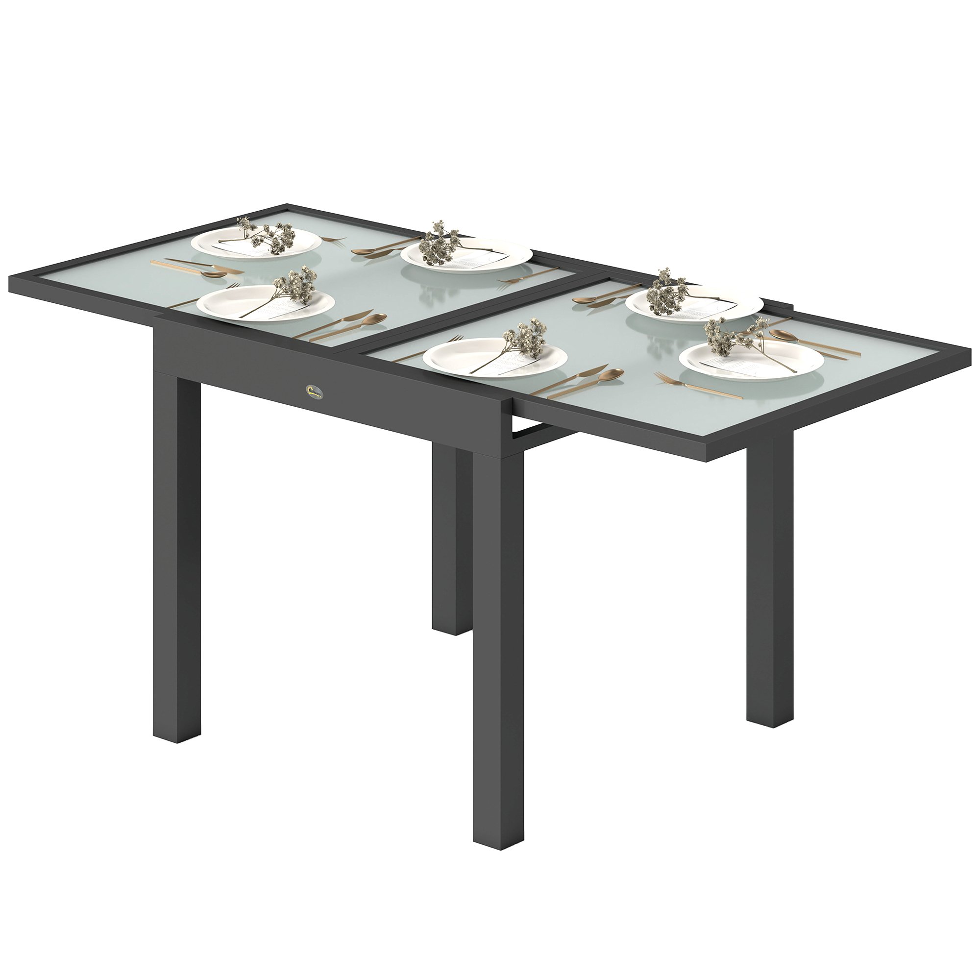 Outsunny Extending Garden Table with Aluminium Frame - Black and Clear - Image 2