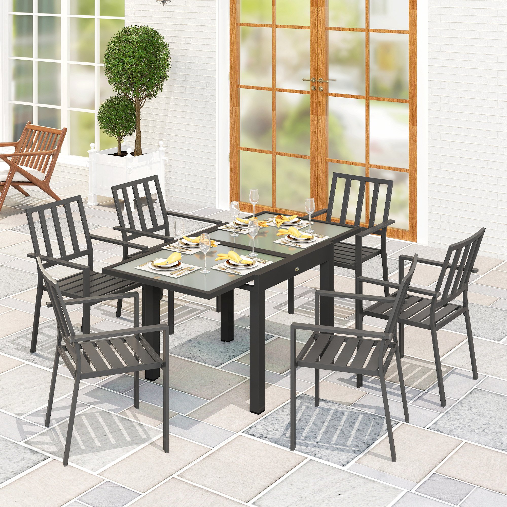 Outsunny Extending Garden Table with Aluminium Frame - Black and Clear - Image 3