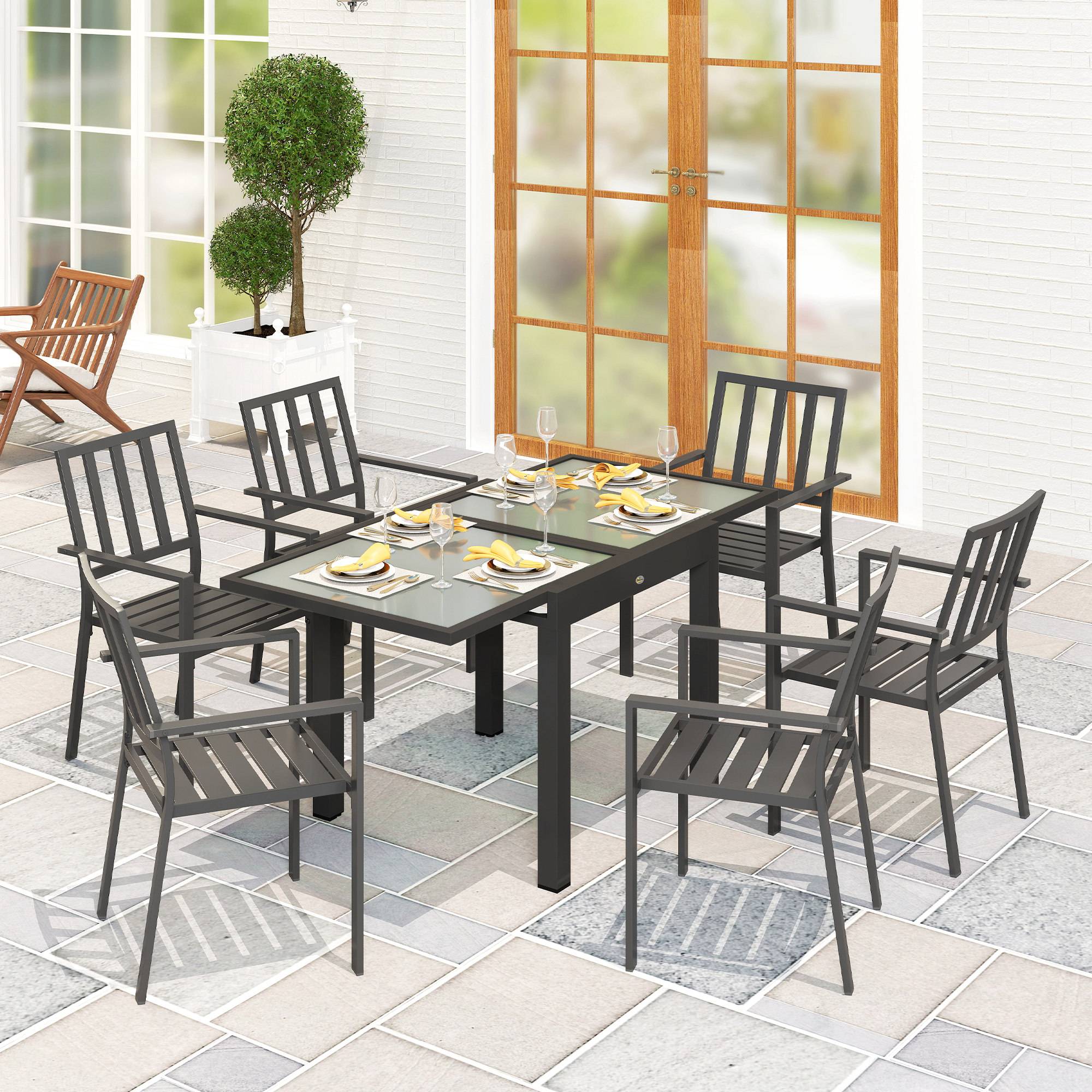Outsunny Extending Garden Table with Aluminium Frame - Black and Clear - Image 3