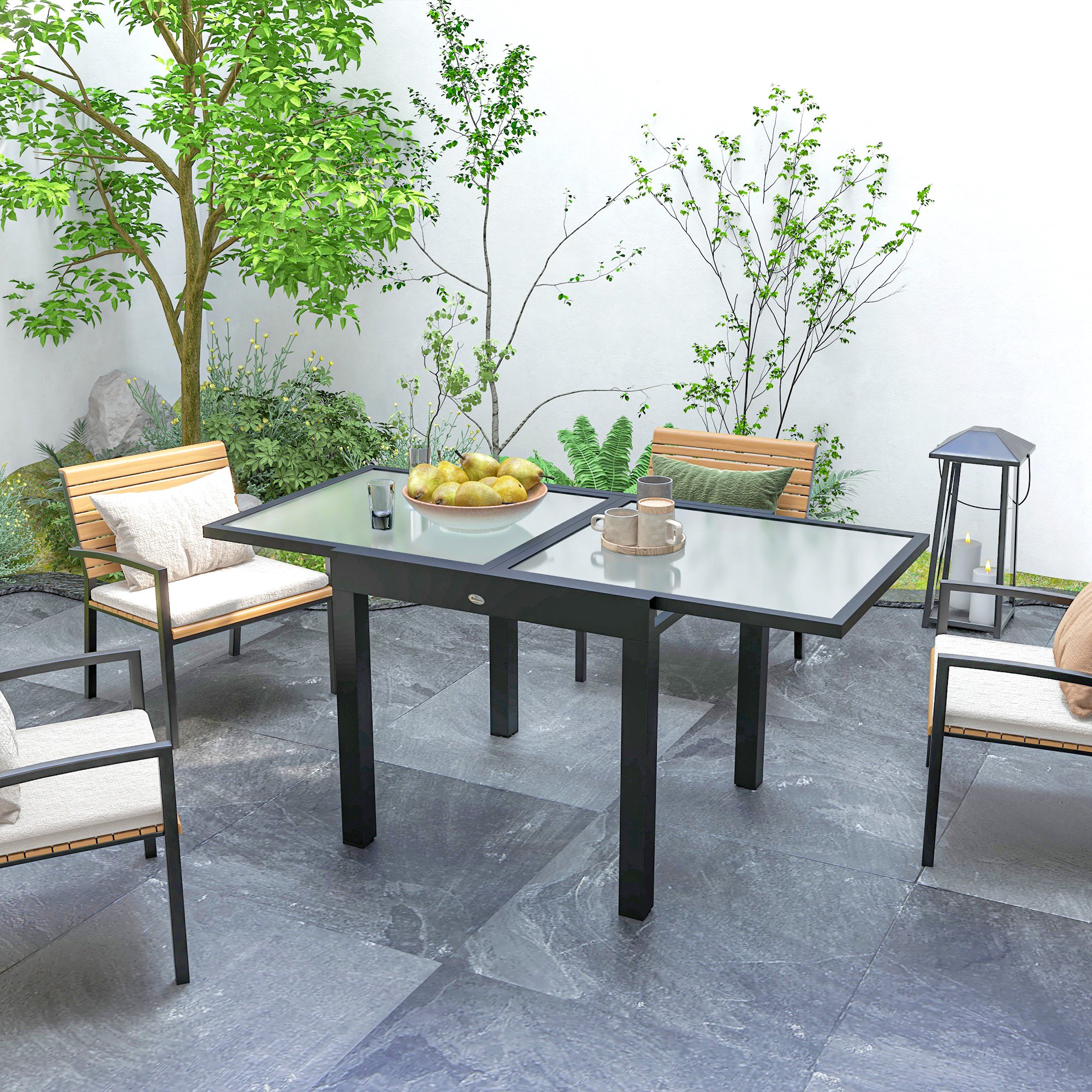 Outsunny Extending Garden Table with Aluminium Frame - Black and Clear - Image 4