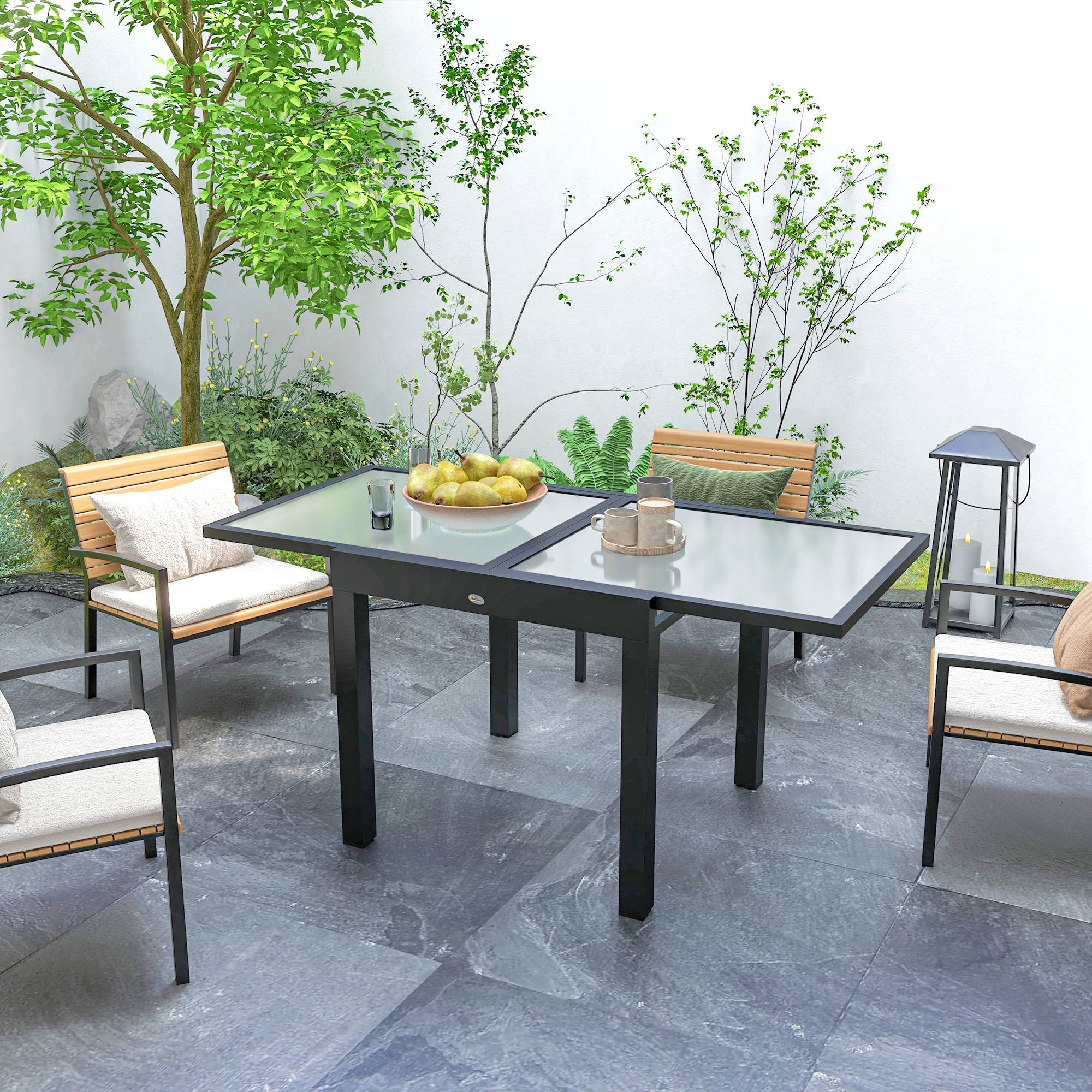 Outsunny Extending Garden Table with Aluminium Frame - Black and Clear - Image 4