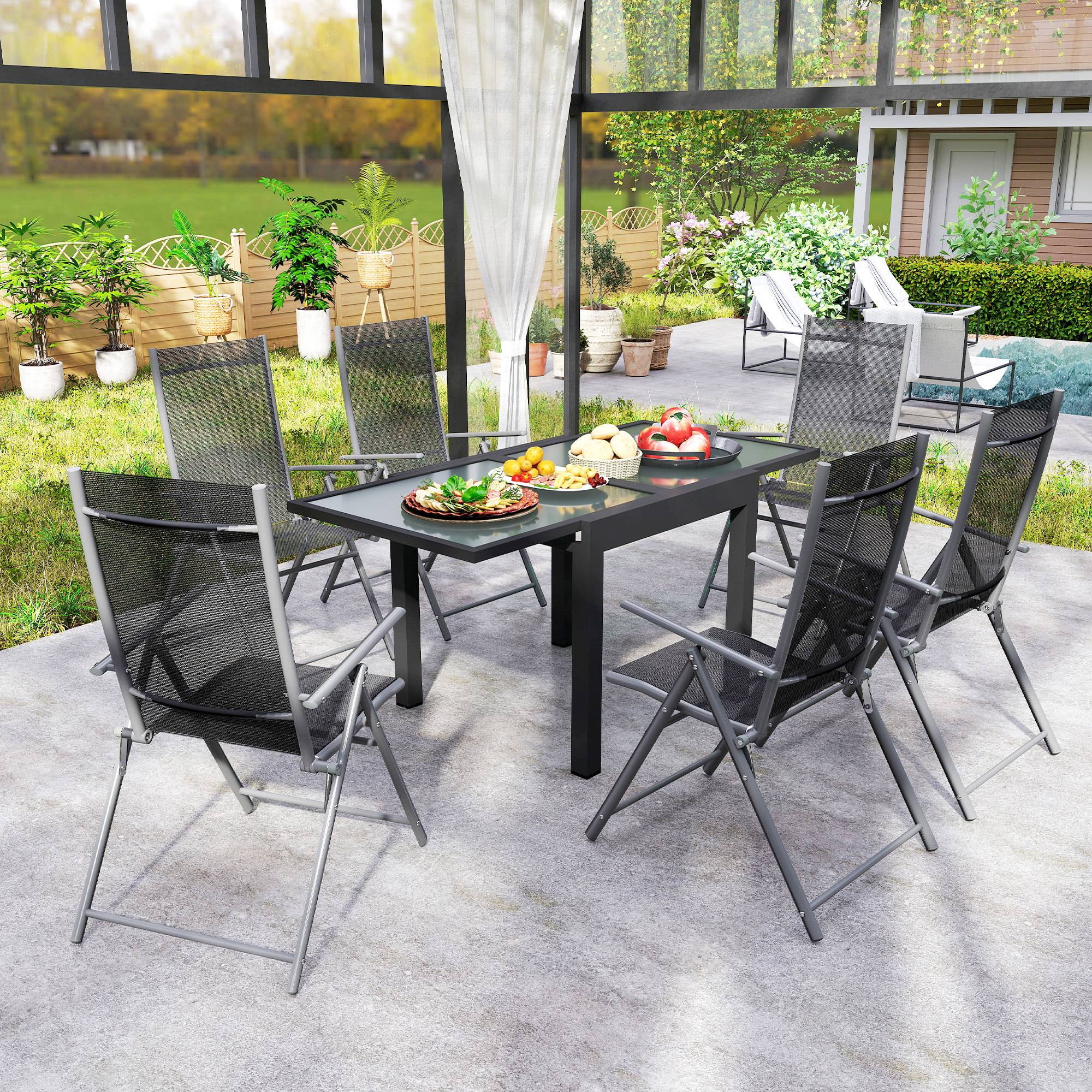 Outsunny Extending Garden Table with Aluminium Frame - Black and Clear - Image 5