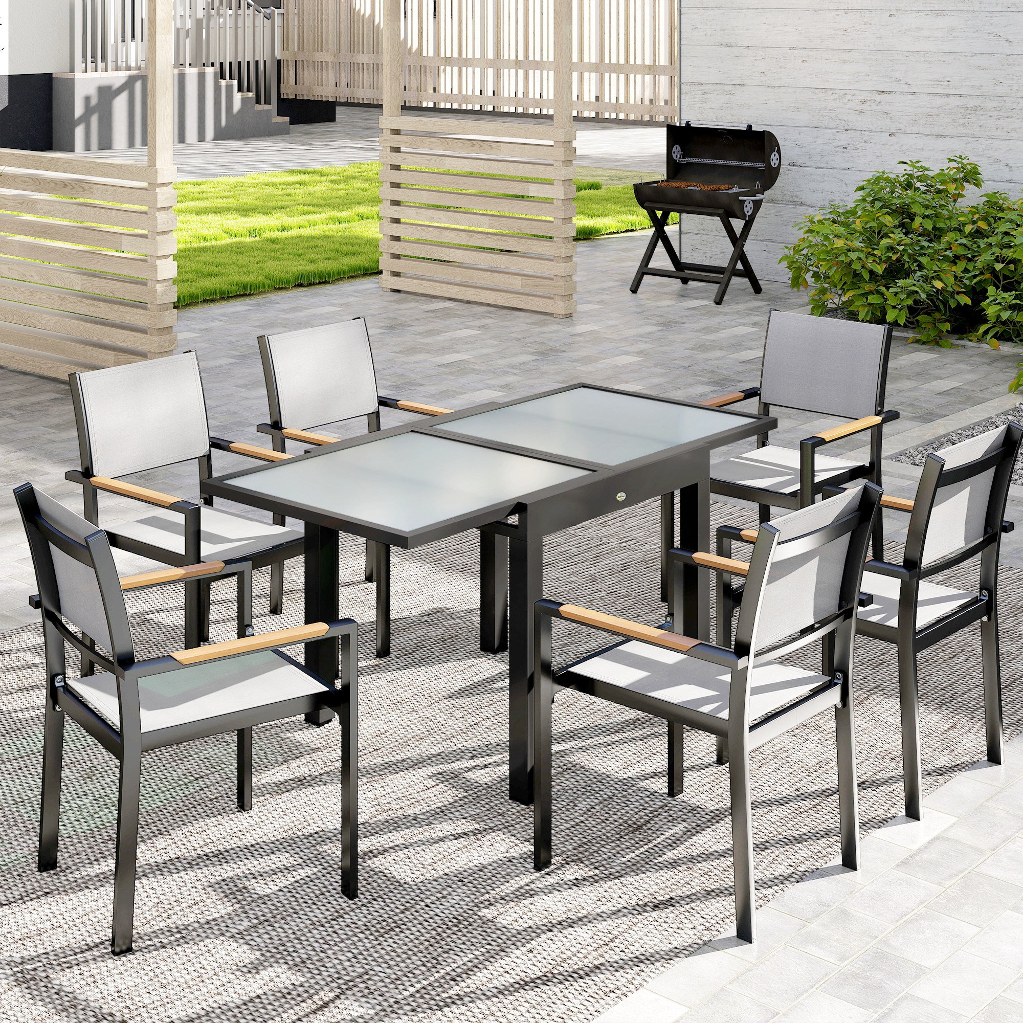 Outsunny Extending Garden Table with Aluminium Frame - Black and Clear - Image 6