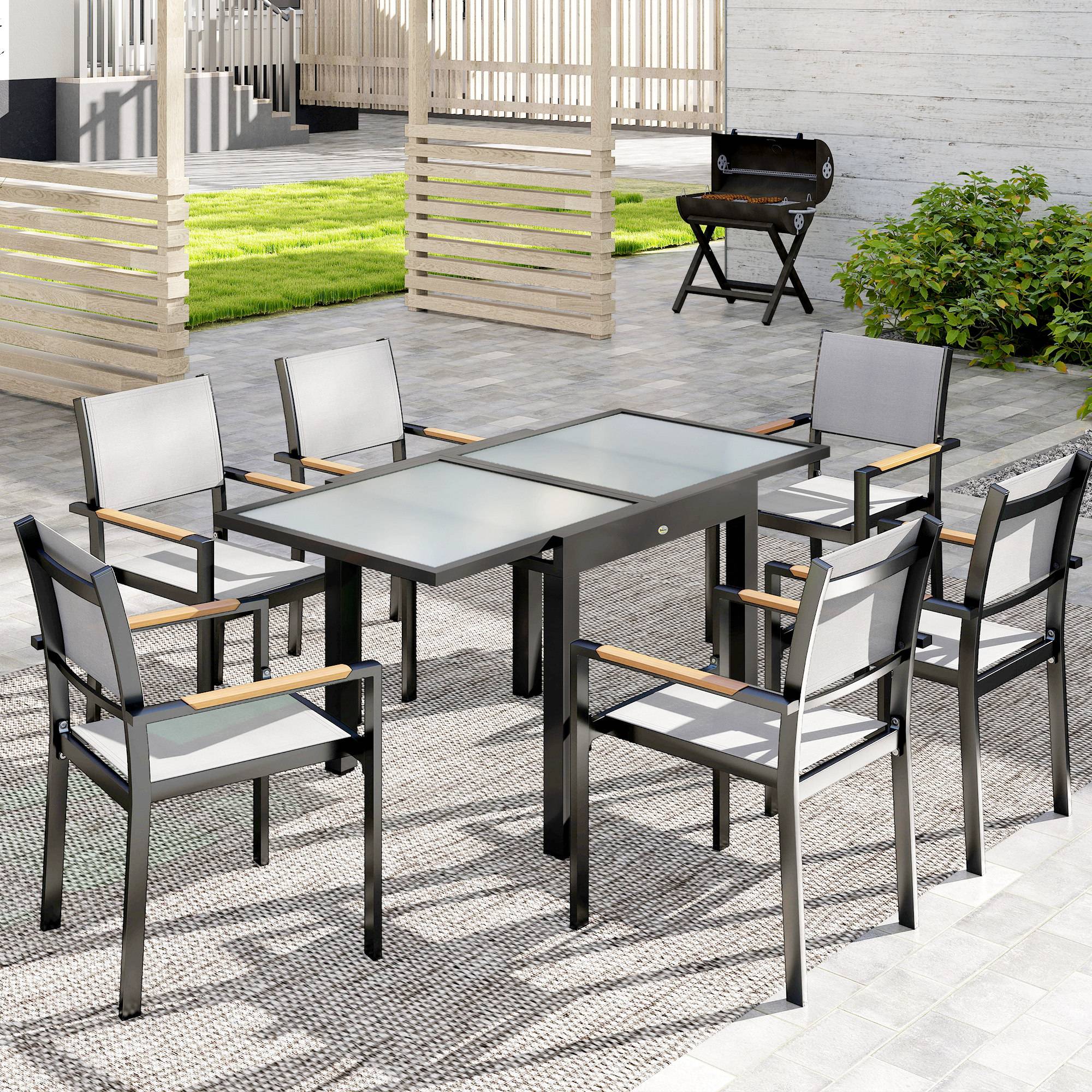 Outsunny Extending Garden Table with Aluminium Frame - Black and Clear - Image 6