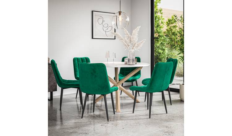 Furniture Online Malvern Nova Marble Top Dining Table & 6 Green Chairs