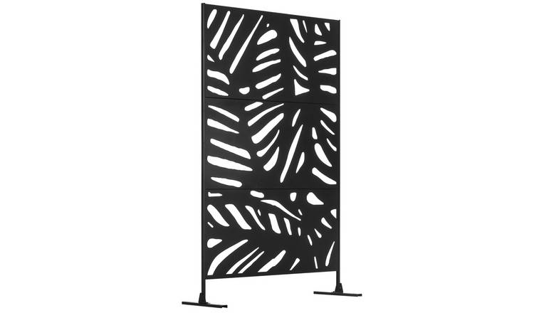 Outsunny Freestanding Steel Leaf Privacy Screen - Black