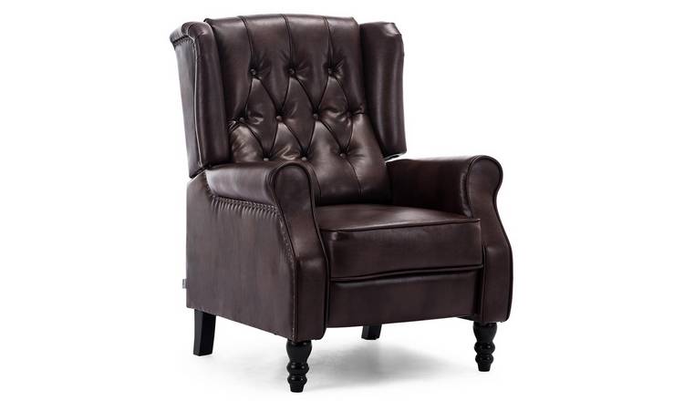 Furniture Online Althorpe Wingback Recliner Button Back Leather Chair - Brown