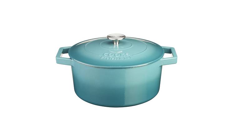 Cooks Professional 20cm Cast Iron Casserole Dish with Lid - Teal