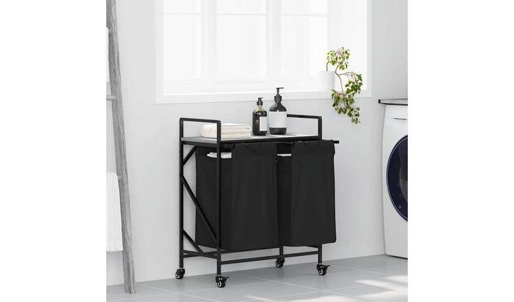 Walplus Laundry Basket 2 Compartments with Wheels - Grey - 67 x 33 x 82 cm