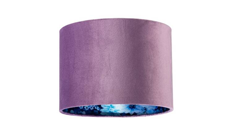 Happy Homewares Soft Lilac Velvet Drum with Inner Coloured Lampshade - 25cm
