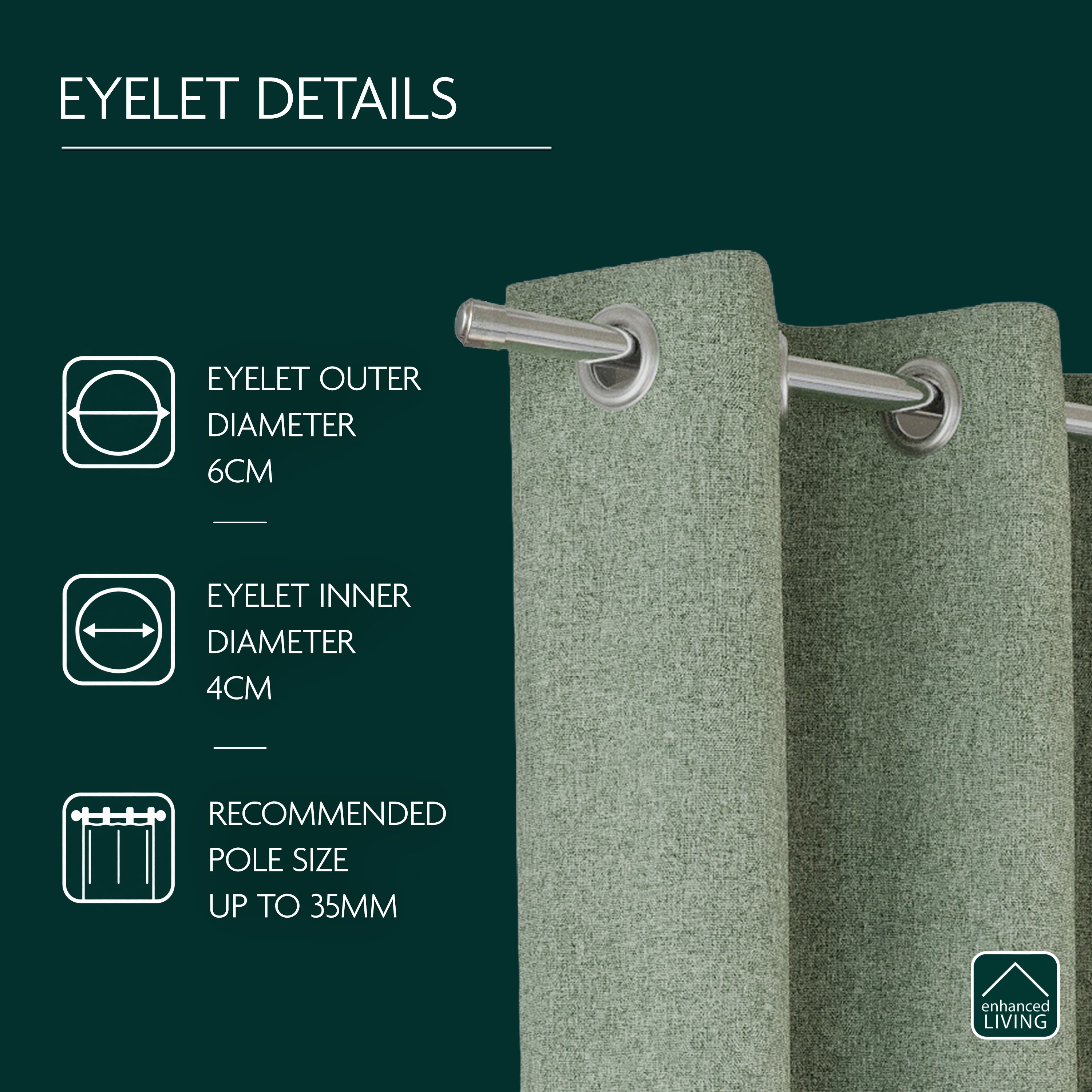 Enhanced Living Austin Eyelet Blackout Thermal Curtains - 117 x 183cm - Green - Image 3