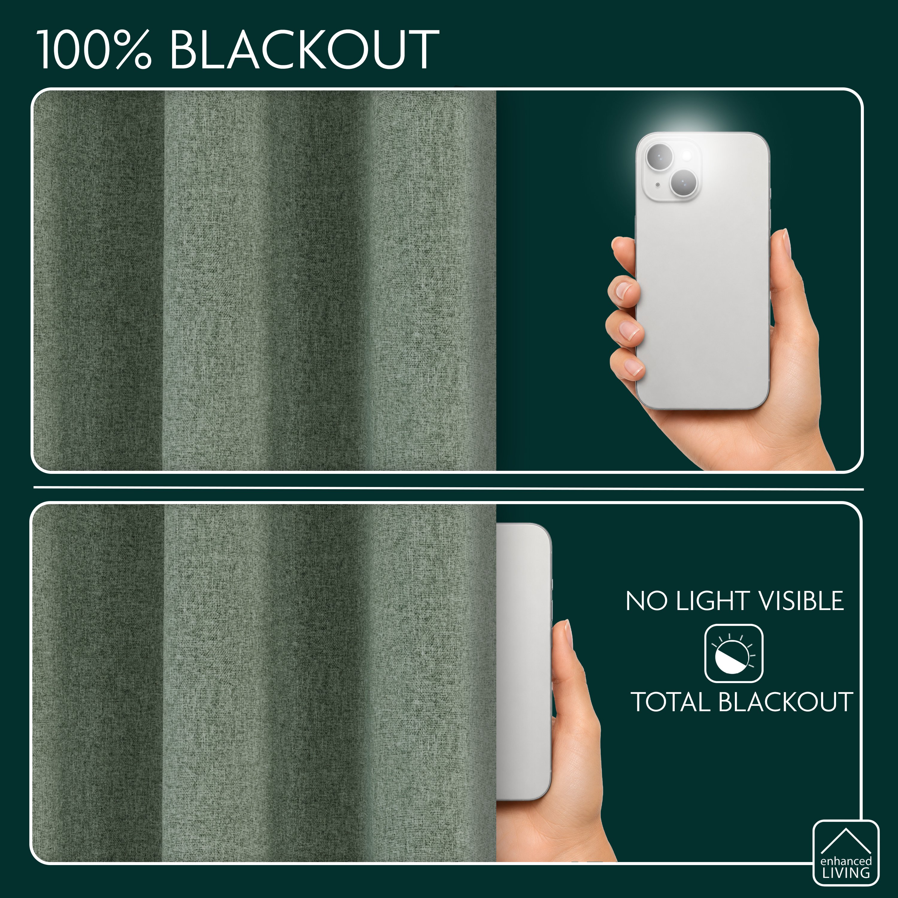 Enhanced Living Austin Eyelet Blackout Thermal Curtains - 117 x 183cm - Green - Image 4