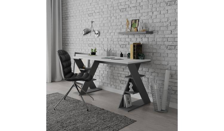 Decortie Papillon Melamine Coated Particleboard Desk - White, Anthracite Grey