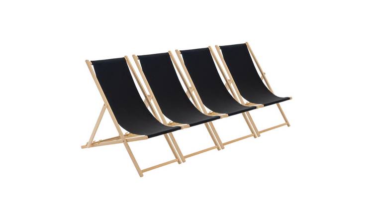 Harbour Housewares Folding Wooden Deck Chairs - Black - Pack of 4