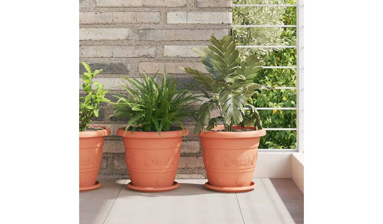 Walplus Pack of 24 Plastic Round Planter Tray - Brick Red - 19 x 19 x 2 cm