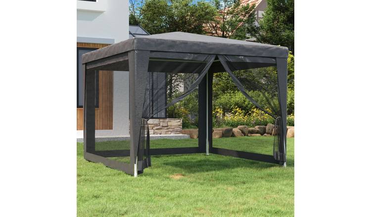Walplus 3 x 3 m HDPE Party Tent with 4 Mesh Sidewalls - Anthracite