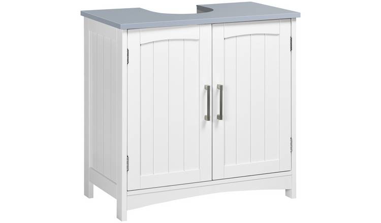 kleankin Modern Bathroom Vanity Unit with Adjustable Shelves - White