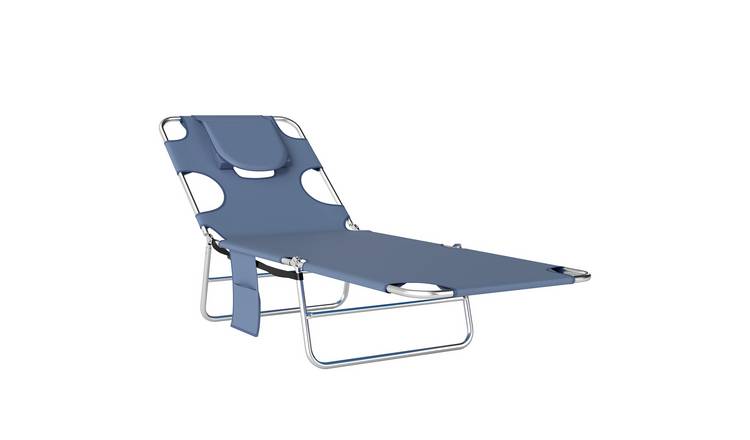 Outsunny Foldable Sun Lounger, Beach Chaise Lounge with Reading Hole - Grey