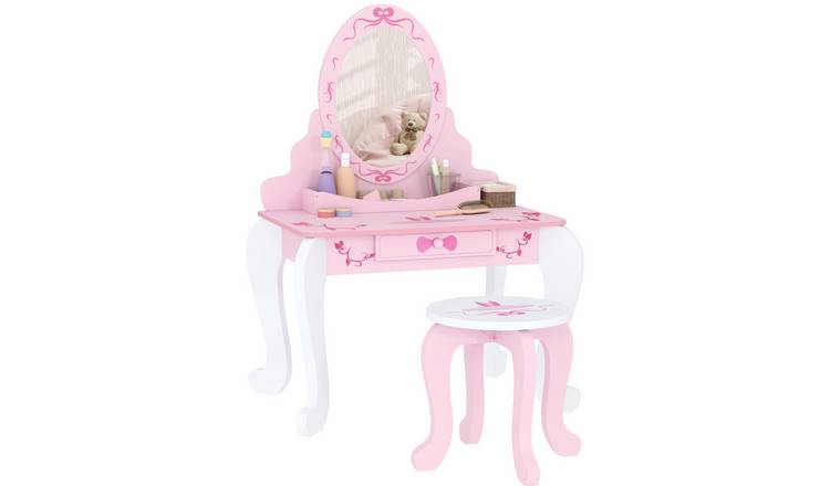AIYAPLAY 2 Piece Mirror Drawer Desktop Storage Ballet Vanity Set - Pink