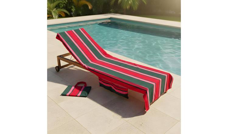 OHS Stripe Microfibre Beach Towel in a Bag - Green/Red