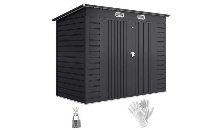 Outsunny Galvanised Steel Waterproof Garden Shed with Pent Roof - Grey