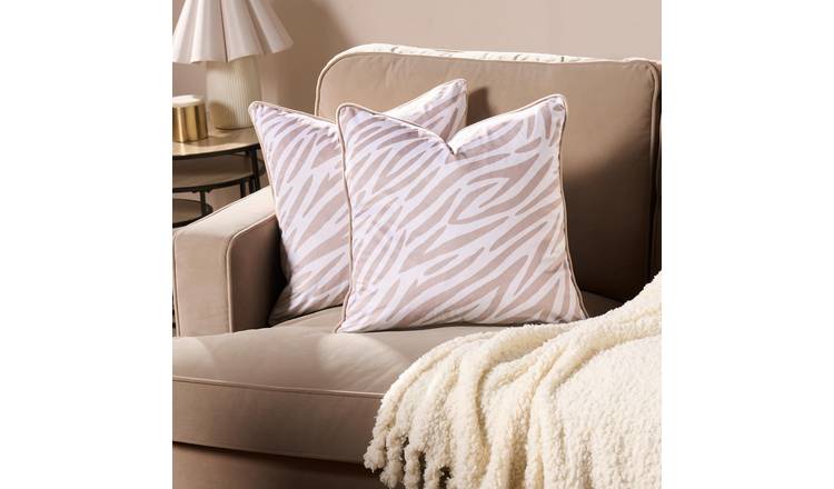 OHS 2 Pack Zebra Print Cushion Covers 45 x 45cm - Natural