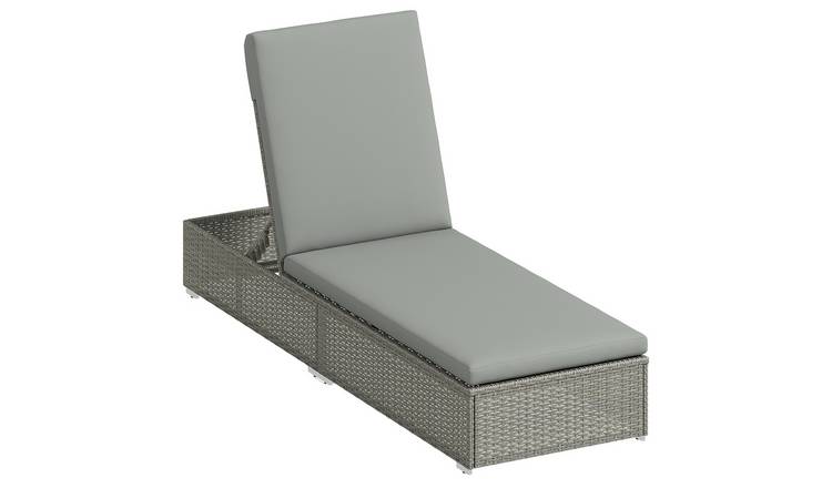 Outsunny Rattan Adjustable Sun Lounger - Light Grey