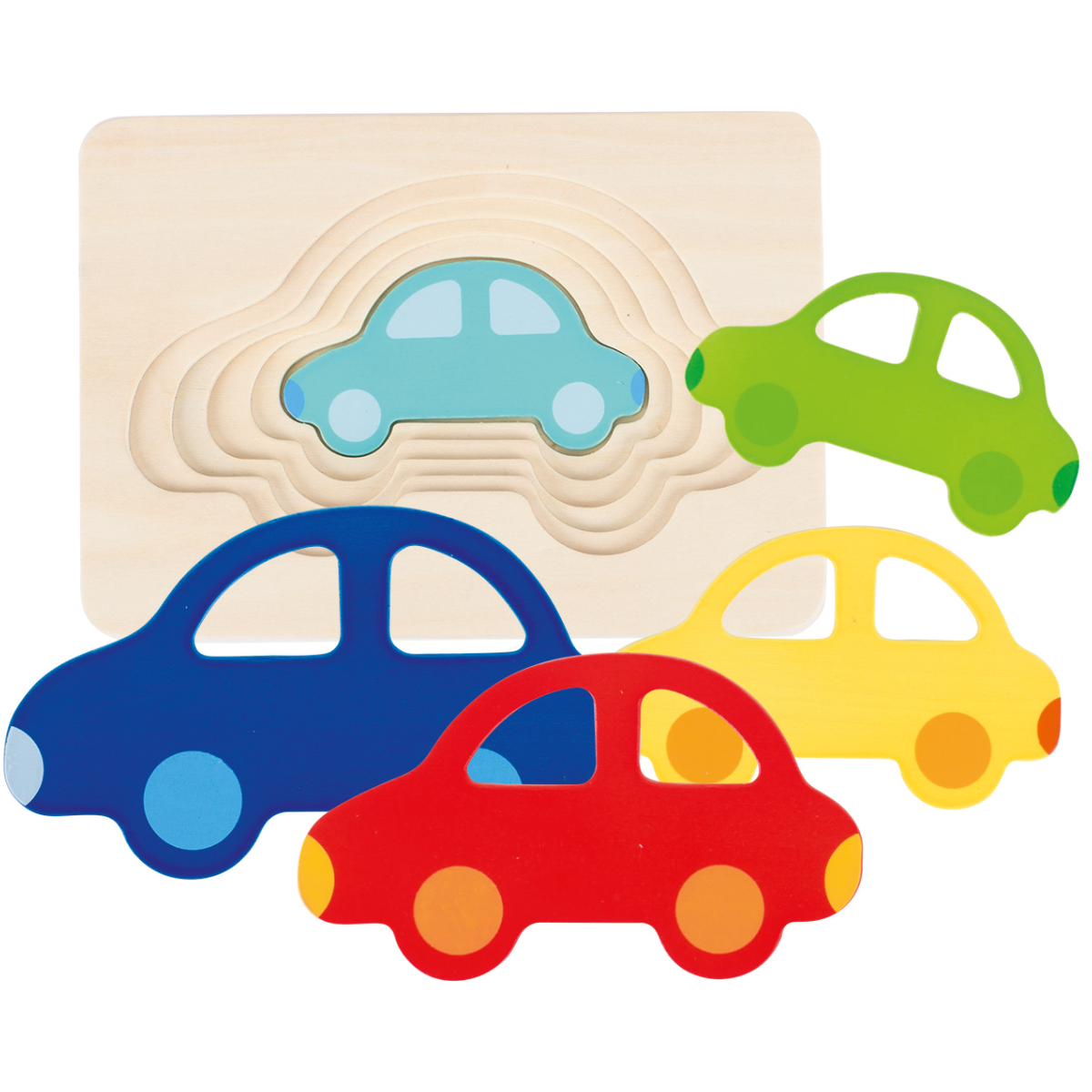 Goki Wooden Car Layered Jigsaw Puzzle - 5 Piece - Image 1