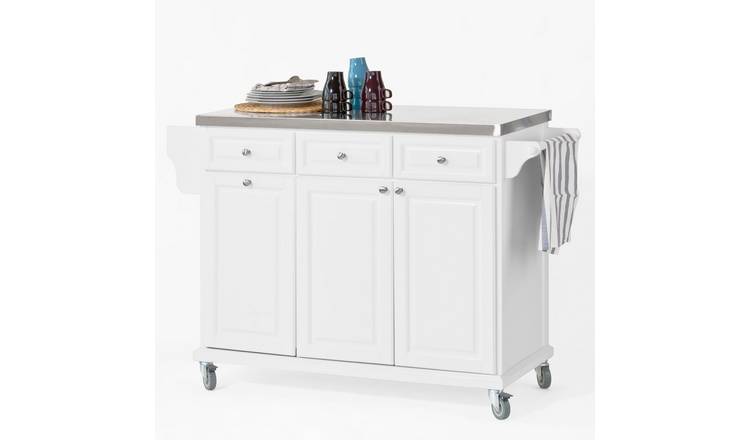 SoBuy 3 Drawer 3 Door 2 Towel Rack Kitchen Island - White