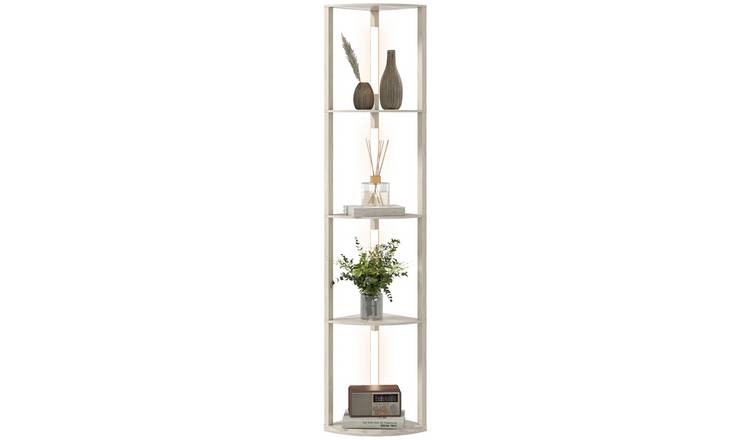 HOMCOM 4 Tier Dimmable LED Floor Lamp with Shelves - MDF - Oak