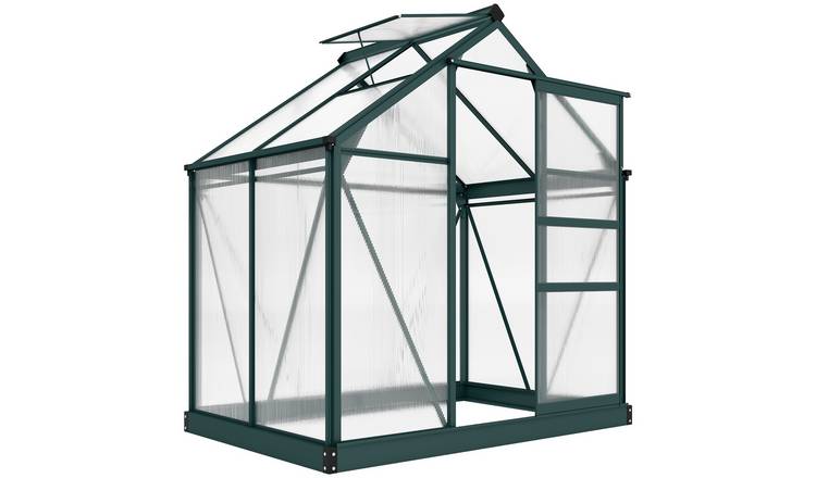 Outsunny Polycarbonate Aluminium Frame Greenhouse with Window– Dark Green