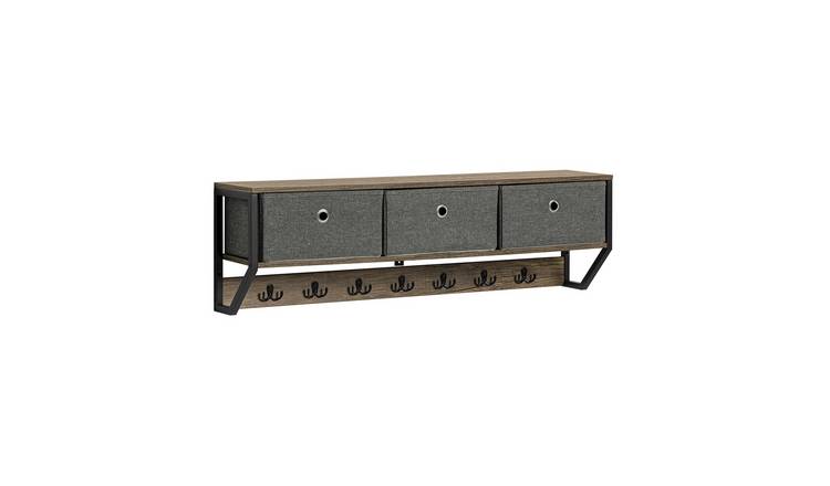 SoBuy  3 Fabric Basket Wall Mounted Coat Rack - Dark Grey