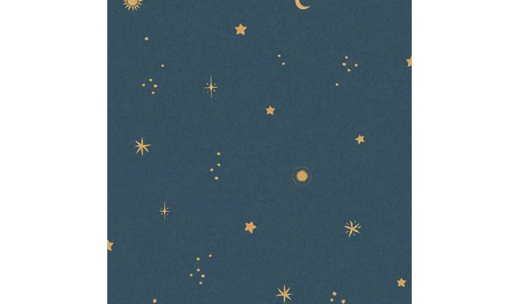 Grandeco Dudley Night Sky Stars Nursery Textured Wallpaper - Blue