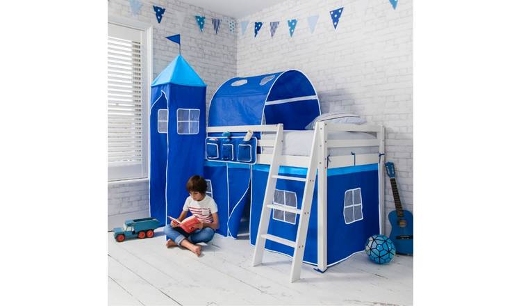 Noa & Nani Moro Midsleeper Cabin Bed With Brilliant Blue Tent Package - White