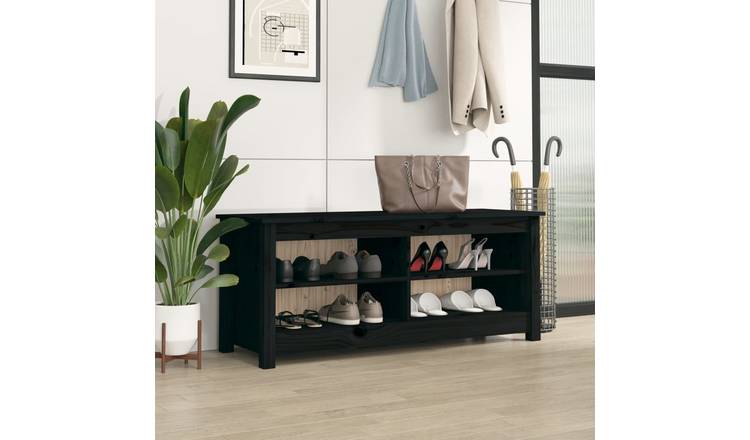 Walplus Solid Wood Shoe Bench - Black - 110 x 38 x 45.5 cm